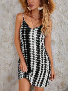 SHEIN VCAY Tie Dye Cami Dress - Black and White - View 4