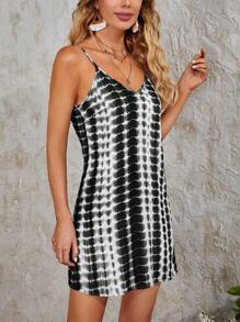 SHEIN VCAY Tie Dye Cami Dress - Black and White - View 5