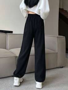 雜灰色抽繩衛褲 - 黑色 - 查看 2