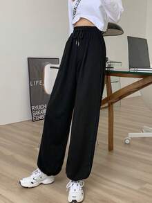 雜灰色抽繩衛褲 - 黑色 - 查看 3