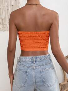 SHEIN VCAY 素色短款抹胸上衣 - 橘色 - 查看 2