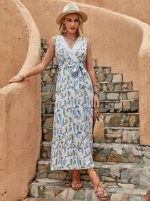 Đầm Tương phản ren Viên lá sen Trọn gói Thắt lưng Hoa Paisley Boho - Nhiều màu - Xem 1