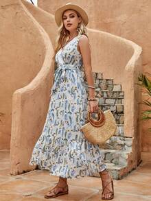 Đầm Tương phản ren Viên lá sen Trọn gói Thắt lưng Hoa Paisley Boho - Nhiều màu - Xem 4