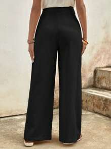 SHEIN LUNE Button Fly Wide Leg Pants - Black - View 2