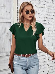 SHEIN Clasi 缺口領蝴蝶袖襯衫 - 墨綠色 - 查看 6