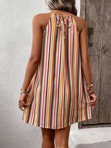 SHEIN VCAY Striped Print Keyhole Back Halter Neckline Dress - Multicolor - View 2