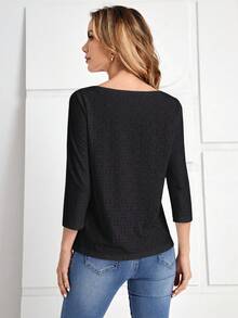 EMERY ROSE Solid Scoop Neck Tee - Black - View 2