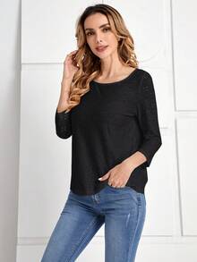 EMERY ROSE Solid Scoop Neck Tee - Black - View 6