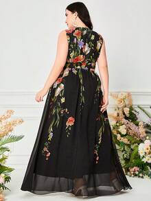Plus Floral Print Chiffon Dress - Black - View 2