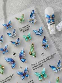 1張蝴蝶字母美甲貼紙，自粘式壓花亞克力美甲貼紙，DIY - 彩色 - 查看 1