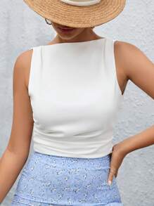 GENKIRA 素色側收褶短款上衣 - 白色 - 查看 4