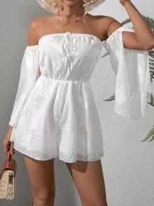 SHEIN VCAY Áo liền quần nữ Thắt nút Chia màu trơn Thanh lịch - trắng - Xem 1