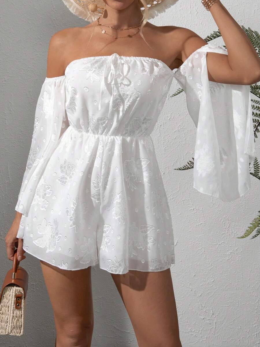 SHEIN VCAY Áo liền quần nữ Thắt nút Chia màu trơn Thanh lịch - trắng - Xem 1