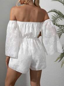 SHEIN VCAY Áo liền quần nữ Thắt nút Chia màu trơn Thanh lịch - trắng - Xem 2
