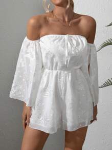 SHEIN VCAY Áo liền quần nữ Thắt nút Chia màu trơn Thanh lịch - trắng - Xem 3