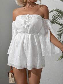 SHEIN VCAY Áo liền quần nữ Thắt nút Chia màu trơn Thanh lịch - trắng - Xem 5