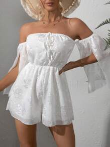 SHEIN VCAY Áo liền quần nữ Thắt nút Chia màu trơn Thanh lịch - trắng - Xem 6