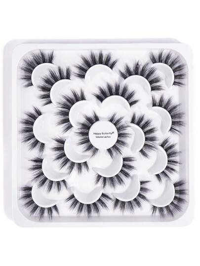 MAANGE زوج من رموش مستعارة طبيعية كاملة الرأس، صينية على شكل زهرة اللوتس، ناعمة وخفيفة، مناسبة للاستخدام اليومي، بطراز كرتوني، ضروريات السفر، 10-18 ملم، فرشاة الحواجب اختيارية