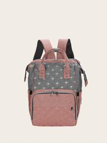 1pc Baby Stitch Detail Studded Decor Two Tone Zipper Diaper Bag - Pink - View 1