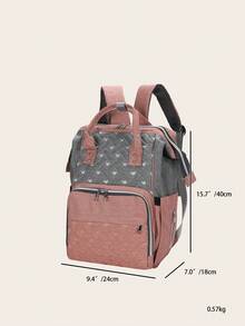1pc Baby Stitch Detail Studded Decor Two Tone Zipper Diaper Bag - Pink - View 6