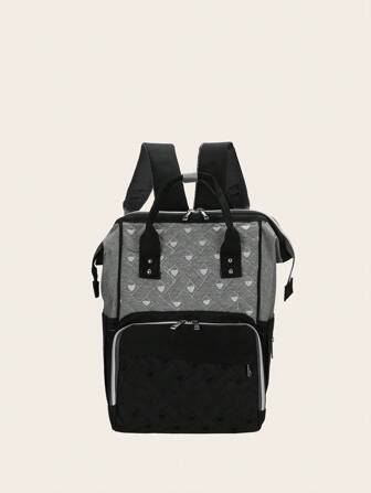 1入組嬰兒針腳細節鉚釘裝飾黑色拉鍊尿布包