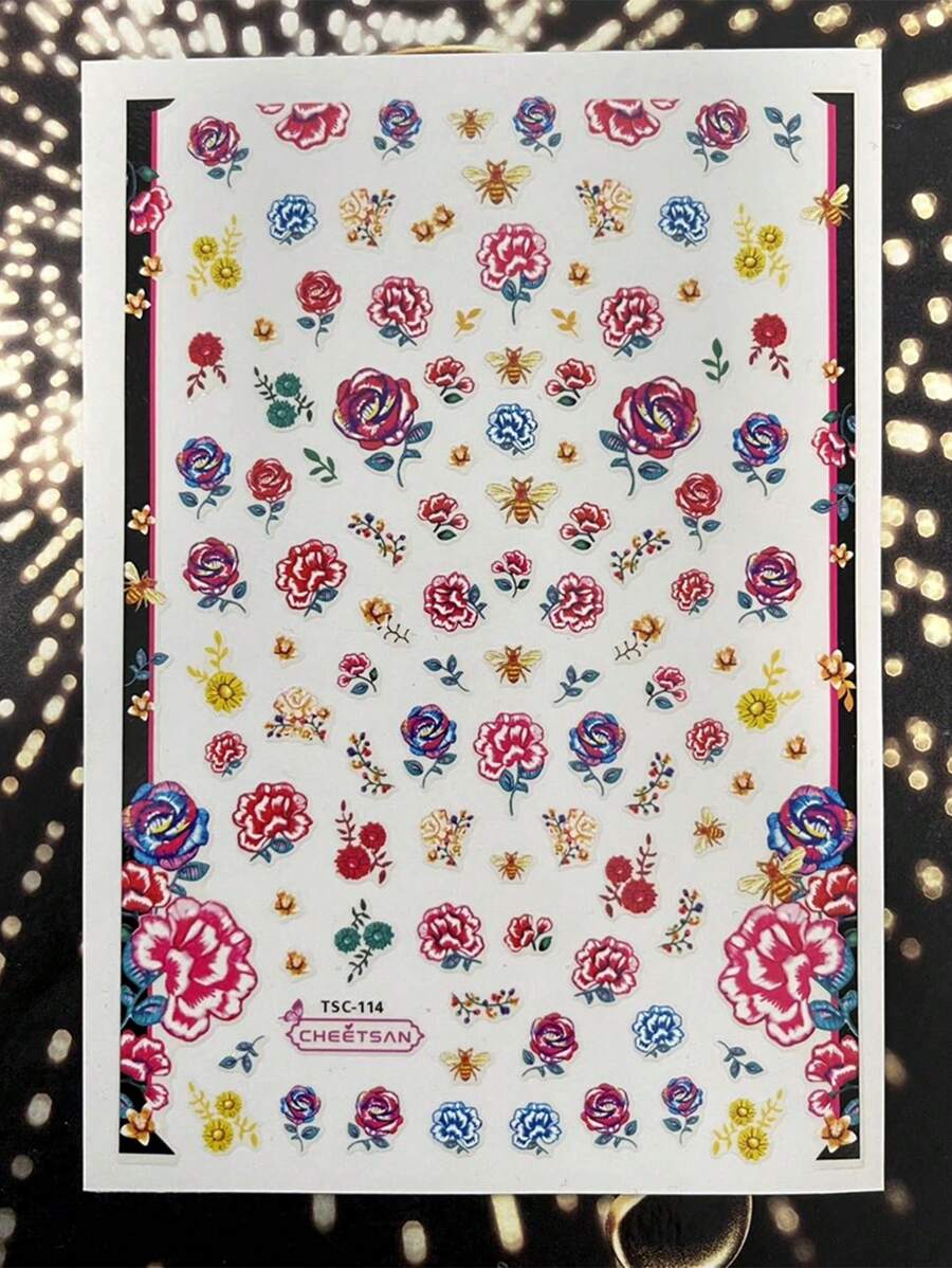 Tsc-114 3d Bordado Flor Rosa Nail Art Pegatina Decoración Deslizante - Multicolor - Ver 1