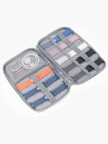 1 件尼龙表带收纳盒表带数据线旅行便携式收纳包智能手表腕带收纳袋盒多功能手表收纳盒兼容 Apple 表带、耳机、数据线充电器、珠宝、化妆品其他配件包盒 - 灰色 - 查看 4