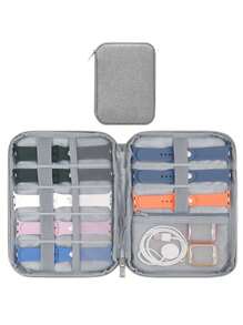1 件尼龙表带收纳盒表带数据线旅行便携式收纳包智能手表腕带收纳袋盒多功能手表收纳盒兼容 Apple 表带、耳机、数据线充电器、珠宝、化妆品其他配件包盒 - 灰色 - 查看 3