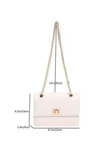 Beige Chain Square Bag Pu Solid Colour Fashion Shoulder Bag - Beige - View 3