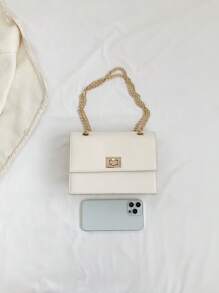 Beige Chain Square Bag Pu Solid Colour Fashion Shoulder Bag - Beige - View 5