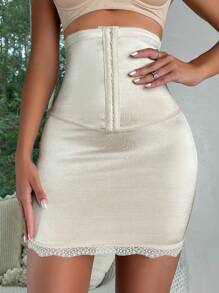 Hook And Eye Front Lace Trim Shapewear Slips - Apricot - View 3