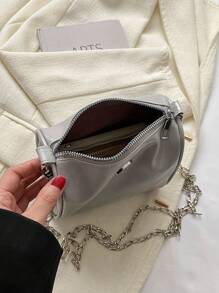 迷你金屬質感鏈條方包字母裝飾前衛 - 銀色 - 查看 5