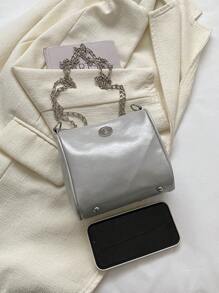 迷你金屬質感鏈條方包字母裝飾前衛 - 銀色 - 查看 7