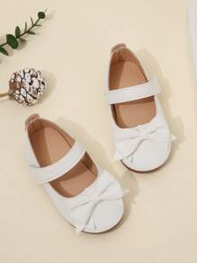 Girls Hook-and-loop Fastener Bow Decor Mary Jane Flats For Party - White - View 2