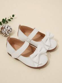 Girls Hook-and-loop Fastener Bow Decor Mary Jane Flats For Party - White - View 3