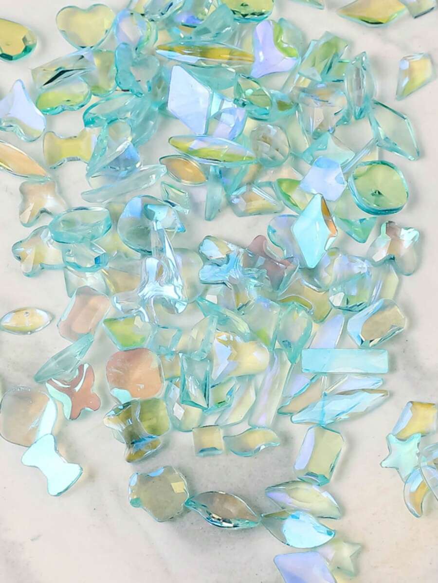 1 Bag Glass Micro Beads For Nail Art Multicolor DIY Nail Decorations, Summer Cool Rhinestones & Holiday Party Nail Gems, Resealable Bag - Teal Blue - View 1