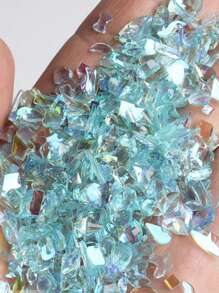 1 Bag Glass Micro Beads For Nail Art Multicolor DIY Nail Decorations, Summer Cool Rhinestones & Holiday Party Nail Gems, Resealable Bag - Teal Blue - View 2