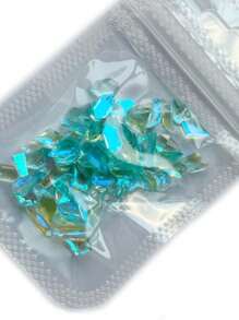 1 Bag Glass Micro Beads For Nail Art Multicolor DIY Nail Decorations, Summer Cool Rhinestones & Holiday Party Nail Gems, Resealable Bag - Teal Blue - View 3