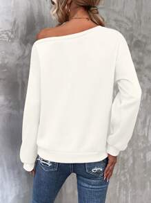 SHEIN LUNE Heart & Slogan Graphic Kangaroo Pocket Drop Shoulder Sweatshirt - White - View 2