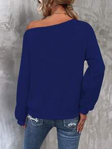 SHEIN LUNE Slogan Graphic Kangaroo Pocket Drop Shoulder Sweatshirt - Blue - View 2