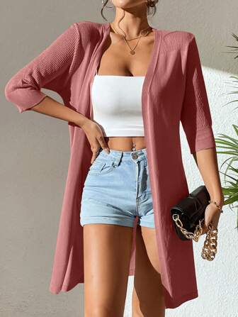 SHEIN Privé 纯色休闲设计开衫