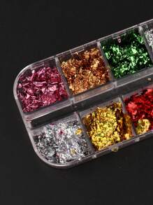 12格闪亮激光金银亮片美甲装饰品，适用于DIY美甲饰品、美甲宝石、美甲用品 - 彩色 - 查看 4