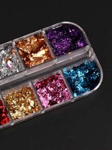 12格闪亮激光金银亮片美甲装饰品，适用于DIY美甲饰品、美甲宝石、美甲用品 - 彩色 - 查看 6