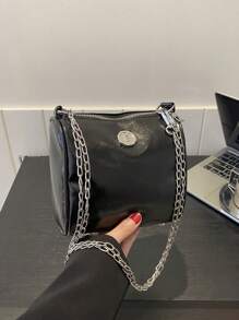 迷你金屬裝飾鏈條水桶包拉鍊黑色 - 黑色 - 查看 1