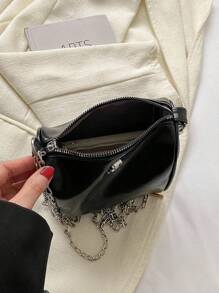 迷你金屬裝飾鏈條水桶包拉鍊黑色 - 黑色 - 查看 5