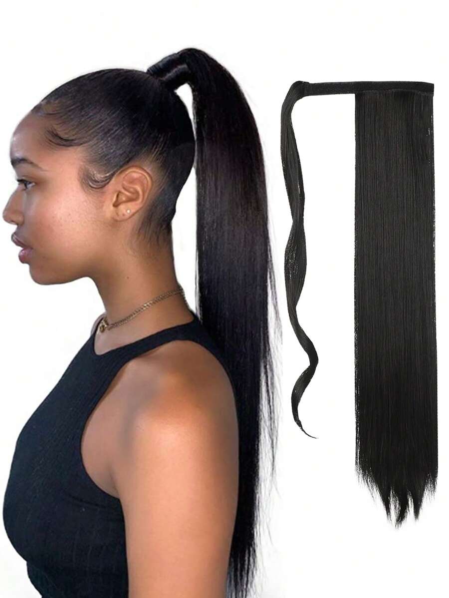 長款直筒馬尾合成纖維接髮 - 黑色 - 查看 1