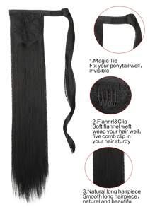 長款直筒馬尾合成纖維接髮 - 黑色 - 查看 4