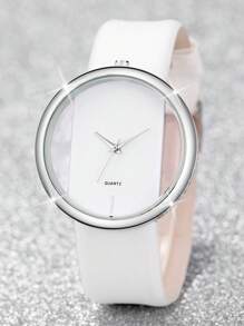 1pc Minimalist Round Pointer Quartz Watch & 1pc Butterfly Charm Bracelet As A Gift For Students Returning To School - White - View 3