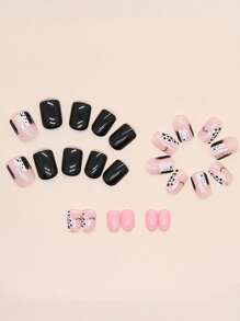 24 móng tay giả hình vuông ngắn lấp lánh & 1 dũa móng tay & 1 băng dính - Nhiều màu - Xem 3