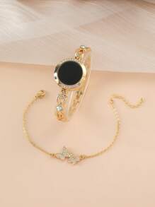 1 件圆形电子手表和 1 件水钻蝴蝶装饰手链作为返校学生的礼物 - 金色 - 查看 3